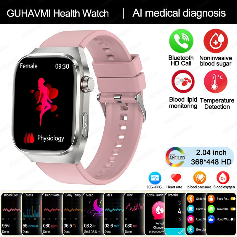 2024 New Uric Acid Blood Fat Smartwatch ECG Blood Glucose Heart Rate Blood Pressure Health Monitoring Smart Watch For HUAWEI IOS