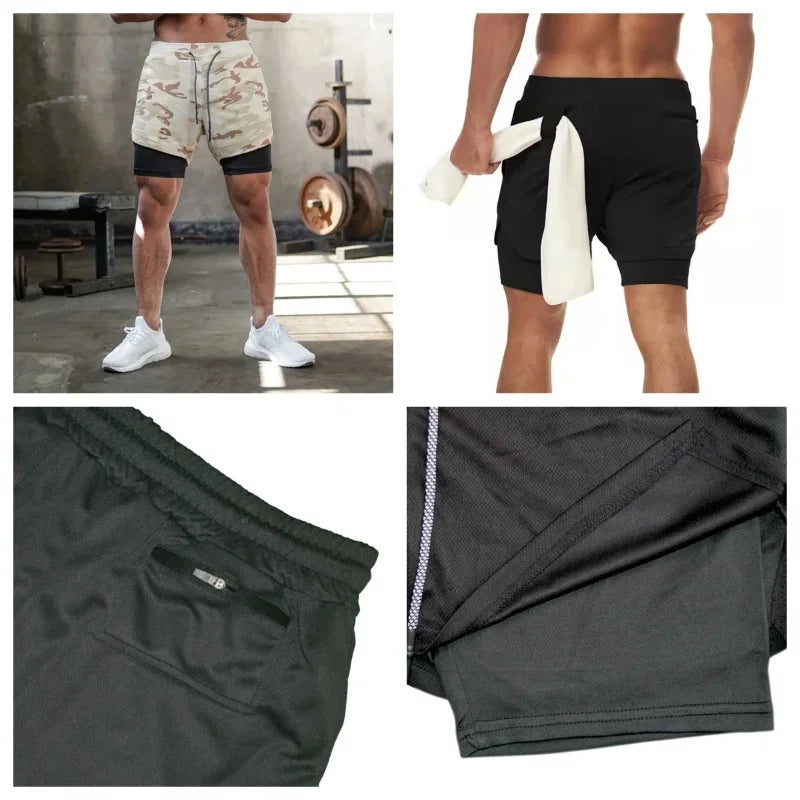 Men's Compression Clothing Sports Fitness Quick-drying Clothing Tight Short-sleeved Anime Double-layer Shorts Summer Suit S-3XL