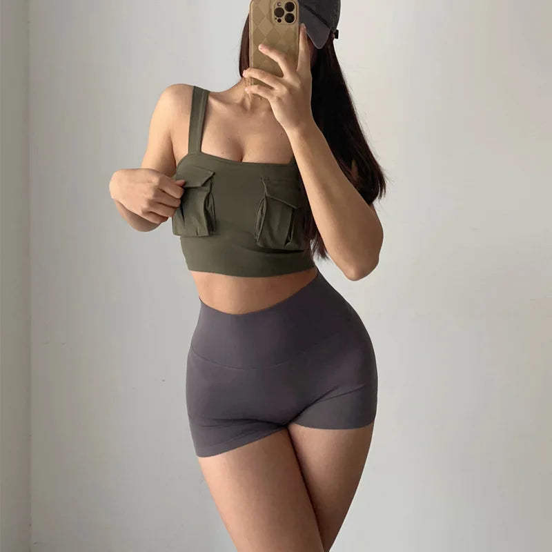 GymHUB Hip lifting fitness yoga shorts three-quarter pants female high-waisted peach nude running sports quick-drying anti