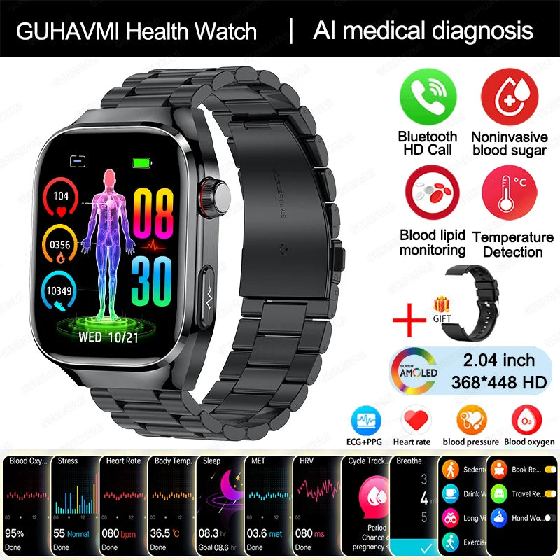 2024 New Uric Acid Blood Fat Smartwatch ECG Blood Glucose Heart Rate Blood Pressure Health Monitoring Smart Watch For HUAWEI IOS