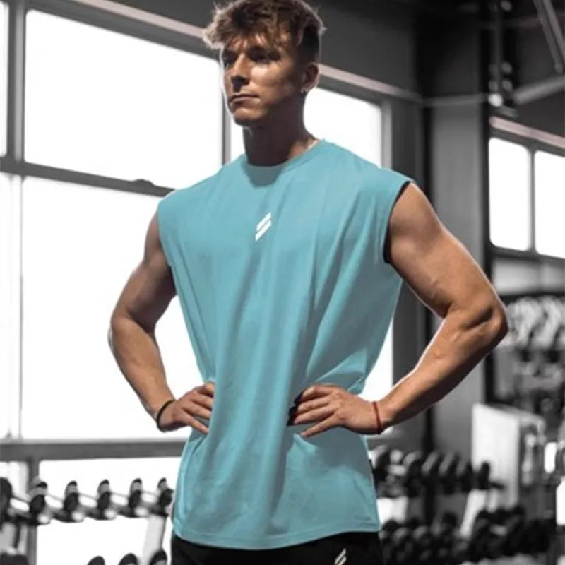 Summer Fitness Sports Tank Top Men's Breathable Loose Fit Training Sleeveless T-shirt Quick Drying vest male Fitness Clothing