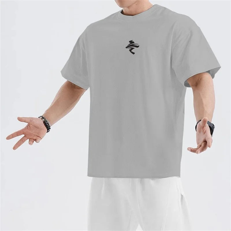 men Loose oversized short sleeved T-shirt men summer mesh sports training T-shirt quick-dry running tops fitness clothes