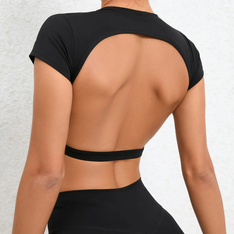 Hearuisavy Sports Shirts Breathable Workout Tops Fitness Sportswear Female Backless Yoga Clothing Sport Crop Tops Women Gym Top