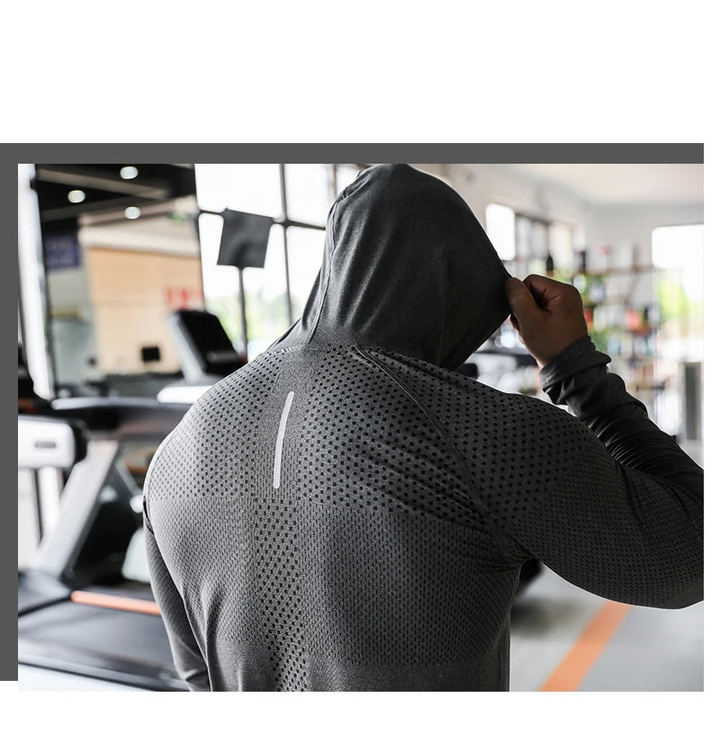 Mens Fitness Tracksuit Running Sport Hoodie Gym Joggers Hooded Outdoor Workout Athletic Clothing Muscle Training Sweatshirt Tops