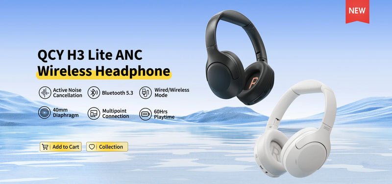 QCY H3 Lite ANC Wireless Headphones Bluetooth 5.3 Active Noise Cancelling Over Ear Headset 40mm Driver HiFi Sound Earphones