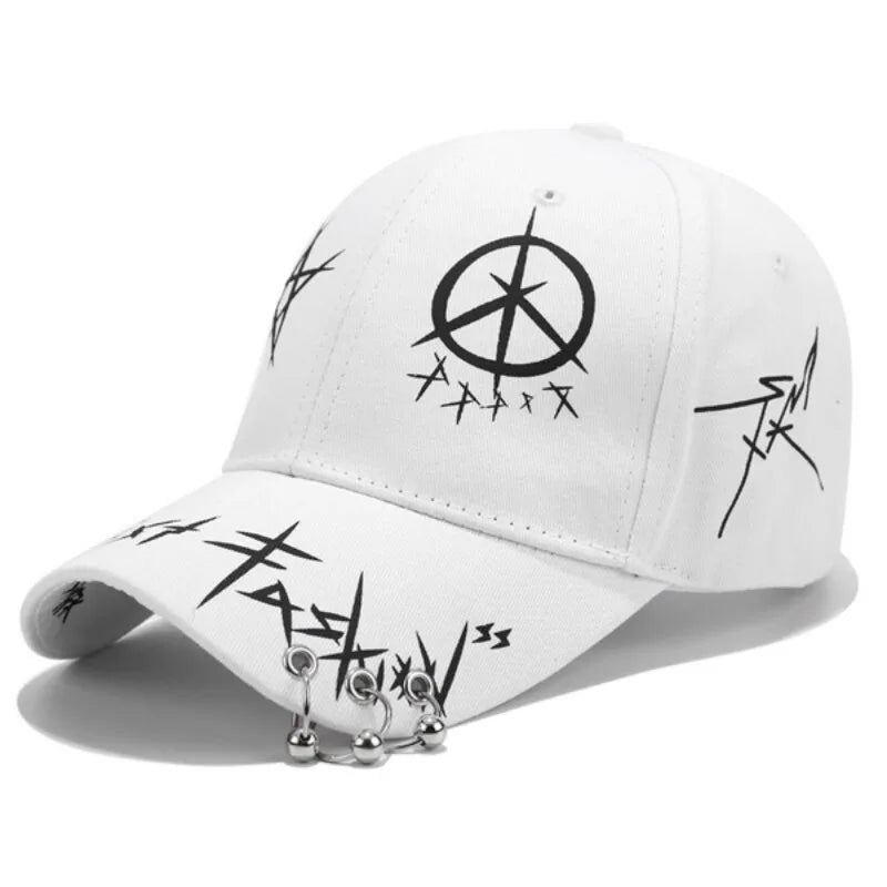 Women Baseball Cap Black White Graffiti with Ring Circle Snapback Hats for Men Women Unisex Dad Hat Adjustable Korean Style Caps