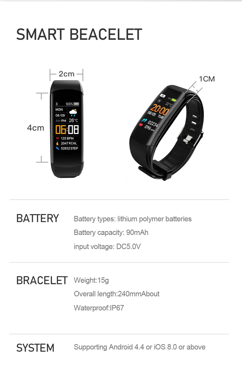 Original Fitness Smart Watch Heart Rate Monitor Weather Clock Band Sport Waterproof Smartwatch for Men Women iPhone Android 2024