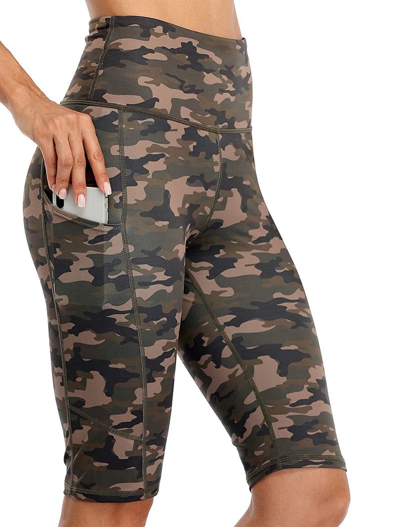 Attraco Women Yoga Shorts Jogging Running Solid/Camouflage Pattern Fifth-Pants High-Waist Soft With Pockets Sporty Shorts