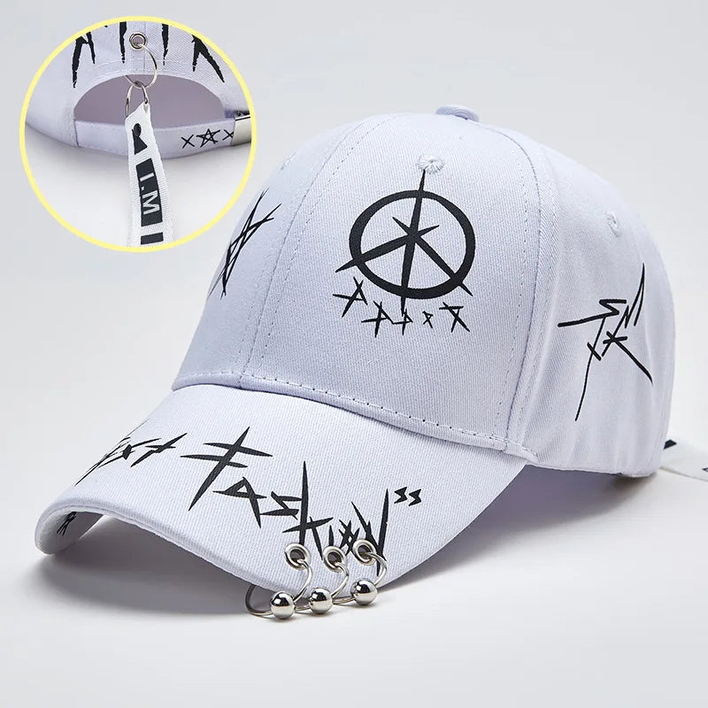 Women Baseball Cap Black White Graffiti with Ring Circle Snapback Hats for Men Women Unisex Dad Hat Adjustable Korean Style Caps