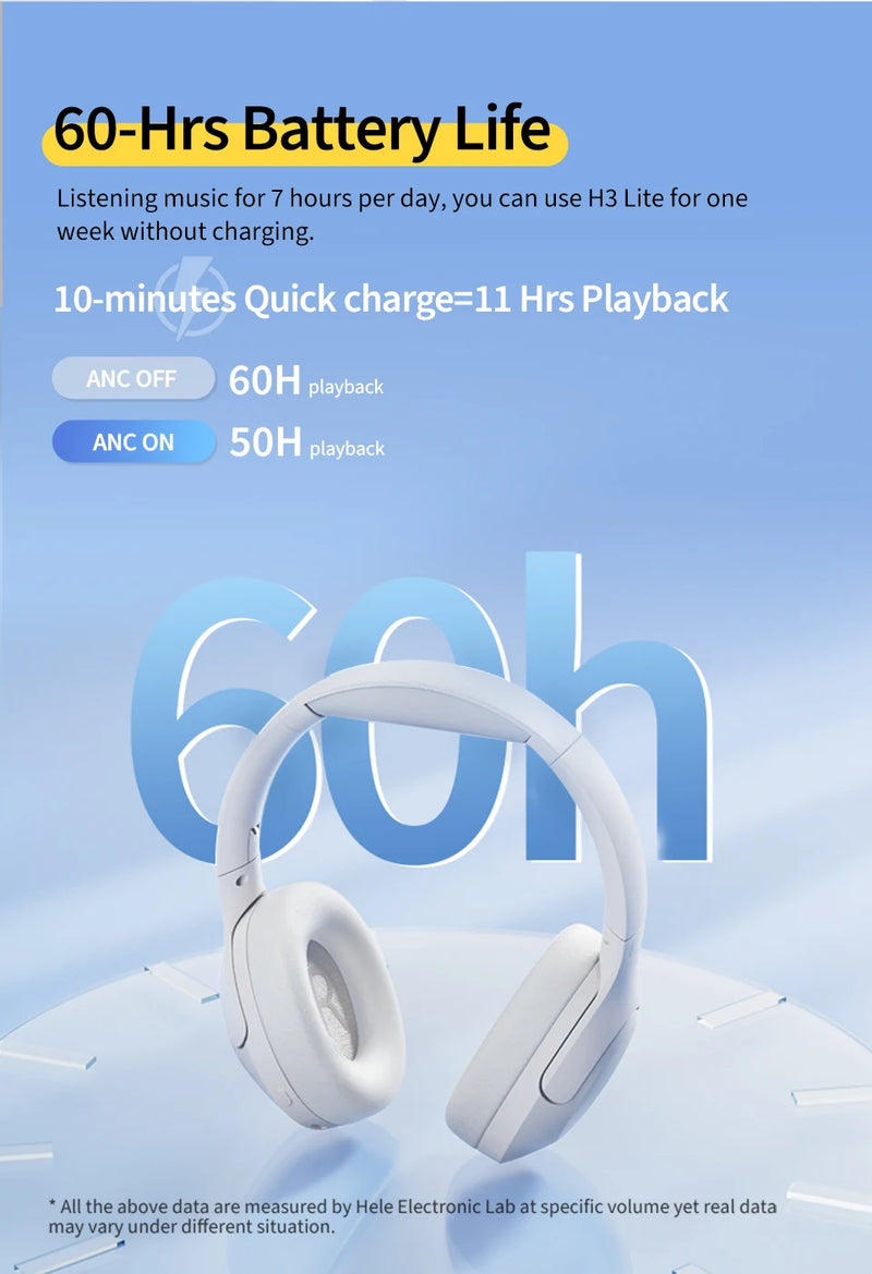 QCY H3 Lite ANC Wireless Headphones Bluetooth 5.3 Active Noise Cancelling Over Ear Headset 40mm Driver HiFi Sound Earphones