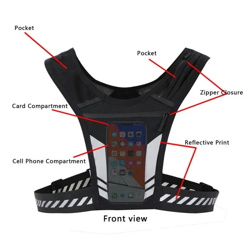 Reflective Running Backpack Universal Lightweight Sport Running Vest Mobile Phone Cards Bag For Jogging Fitness Male Female Vest