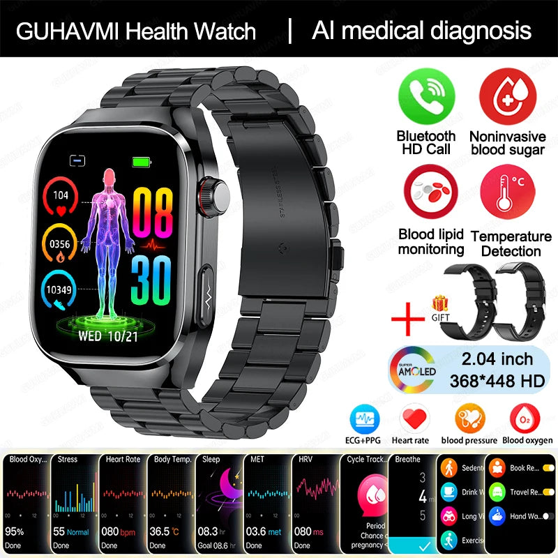 2024 New Uric Acid Blood Fat Smartwatch ECG Blood Glucose Heart Rate Blood Pressure Health Monitoring Smart Watch For HUAWEI IOS