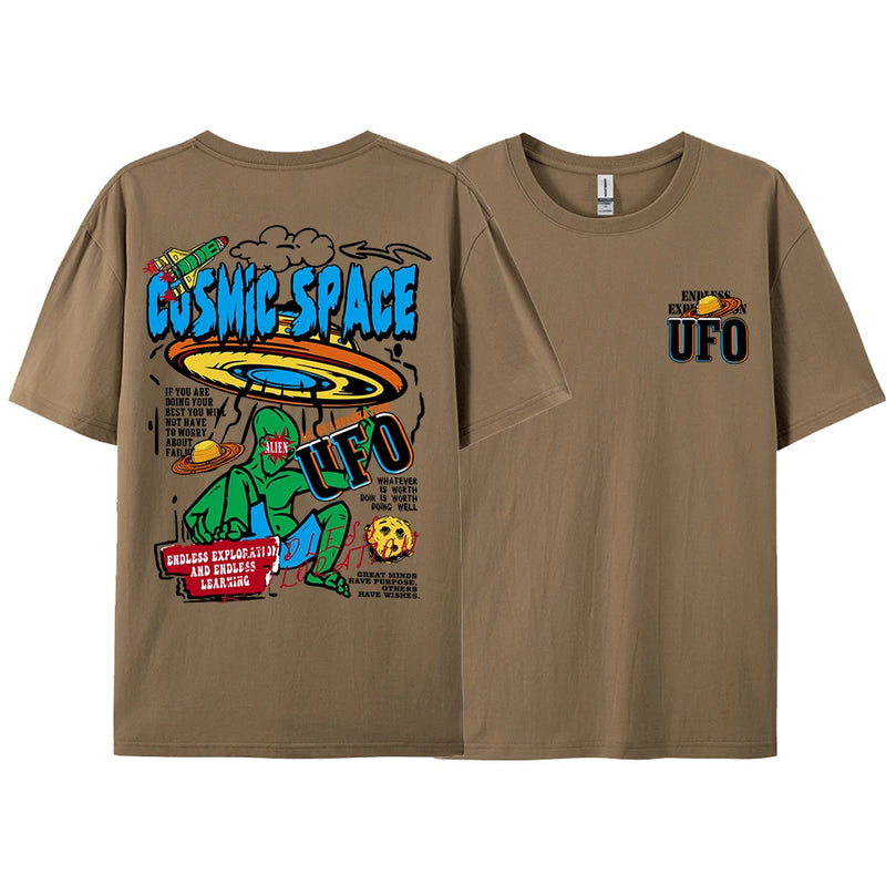 Cosmic Space Ufo Aliens Funny Graphic Printed Male Tops Fashion Street T-Shirt Summer Casual Cotton Tshirt Oversized Loose Tees