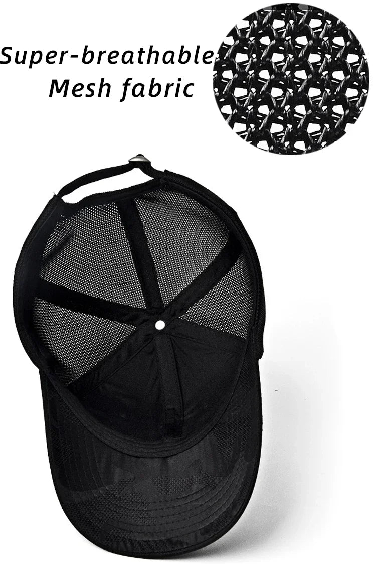 Men's Black Baseball Cap Embroidery Totem Military Camouflage Trucker Hat New Hip Hop Luxury Summer Sun Male  Sport Mesh Brand