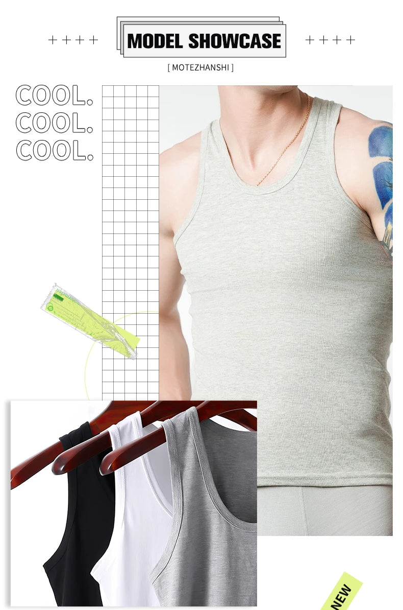 3pcs Men's Tank Top Cotton Tank Undershirts Breathable Solid Vest Underwear Wear Summer Sleeveless Tank A-Shirt Exercise Fitness