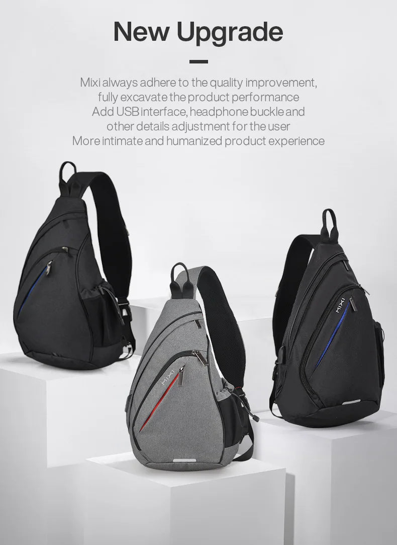 Mixi Men One Shoulder Backpack Women Sling Bag Crossbody USB Boys Cycling Sports Travel Versatile Fashion Bag Student School