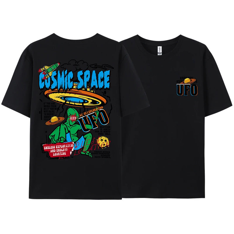 Cosmic Space Ufo Aliens Funny Graphic Printed Male Tops Fashion Street T-Shirt Summer Casual Cotton Tshirt Oversized Loose Tees