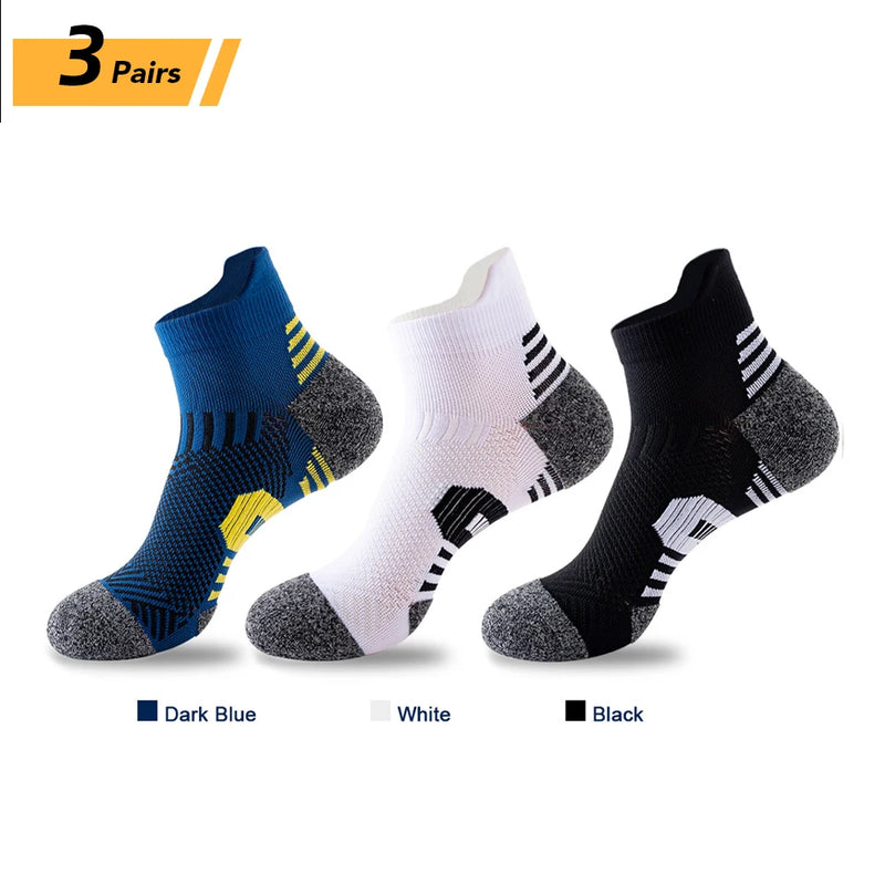 3Pair Professional Fitness Sports Socks Towel Bottom Non-Slip Running Socks Men Women Short Quick-Drying Basketball Training Sox