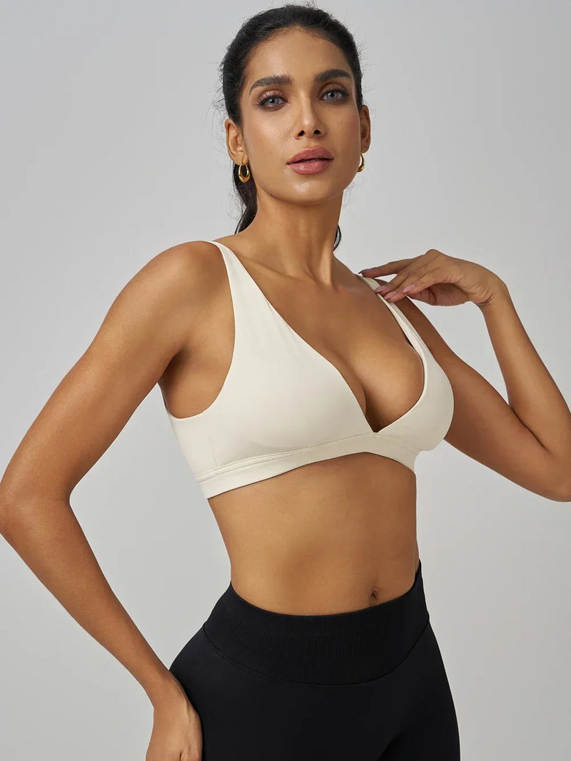 SUSISTAR Origin Minimal Sports Bra  Open Back V Neck Bra Workout Gym Crop Top Padded Gym Bra