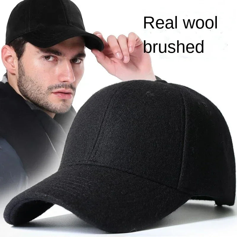 Men's Baseball Cap Wool Winter Hat 2021 Thickened Big Head Circumference Hat Fashion Warm Trucker Cap Outdoor Sport Dad Hat