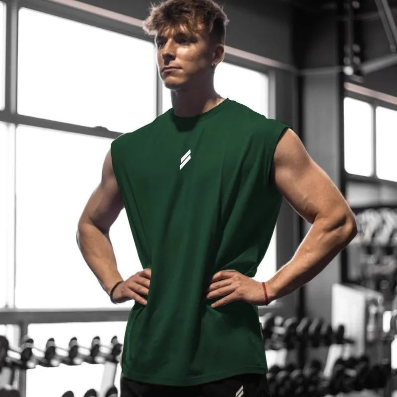 Summer Fitness Sports Tank Top Men's Breathable Loose Fit Training Sleeveless T-shirt Quick Drying vest male Fitness Clothing