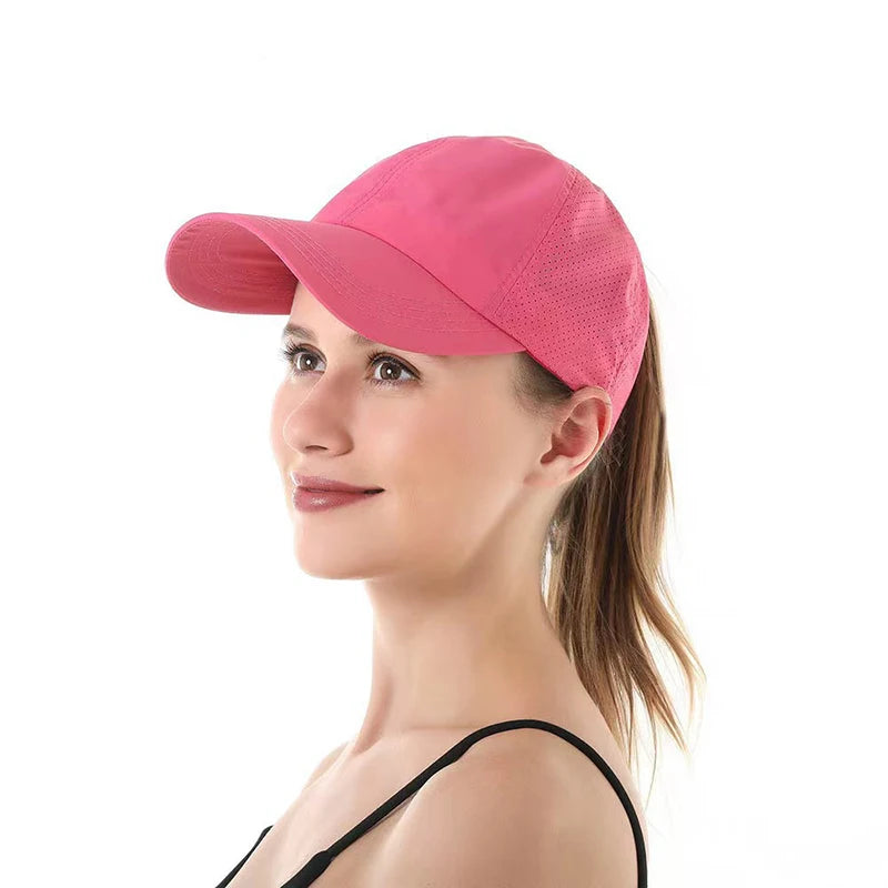 Summer Solid Color Baseball Caps Golf Wear Women Sport Leisure Cross Ponytail Hat Mesh Quick-Drying Half-Hollow Men's Peaked Cap